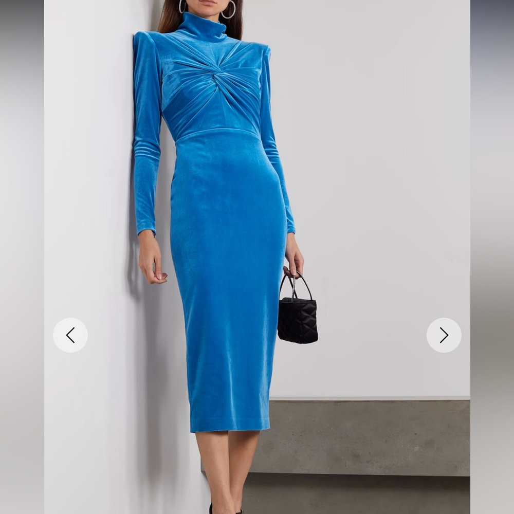 Alex Perry Preston Twisted Velvet Turtleneck Midi Dress